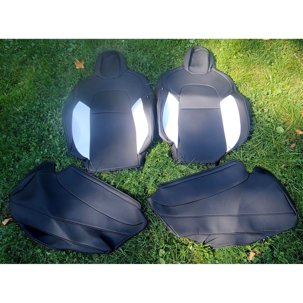 Tesla Model 3 Y Custom Vegan Leather Front Seat Covers Black White‎ Two Tone
